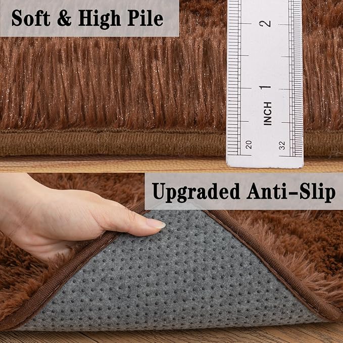 5x7 Shaggy Rugs for Living Room, Brown Fluffy Area Rug for Bedroom, Soft Plush Shag Carpet for Kids Room, Indoor Non-Slip Fuzzy Rug