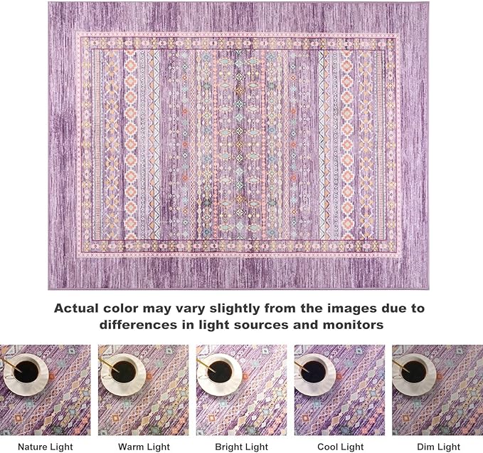 2x3 Small Rugs for Bedroom, Washable Aztec Geometric Indoor Entryway Door Rug with Non-Slip Backing, Soft Moroccan Throw Rug Western Carpet for Kitchen Home Office, Purple & Pink