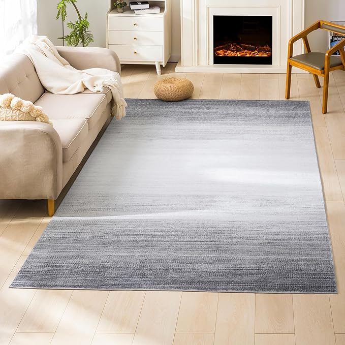 Carvapet Rugs for Living Room, Ombre Grey Low Pile Large Carpet with Rubber Backing, Foldable, Non Slip Machine Washable (9 x 6 Feet Rectangular, Grey Area Rug)