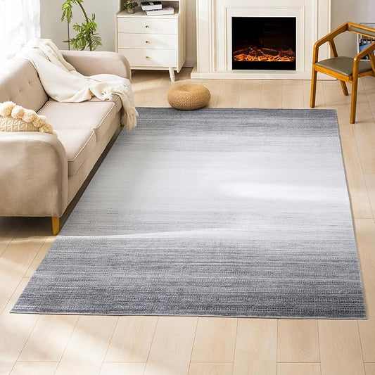 Carvapet Rugs for Living Room, Ombre Grey Low Pile Large Carpet with Rubber Backing, Foldable, Non Slip Machine Washable (9 x 6 Feet Rectangular, Grey Area Rug)