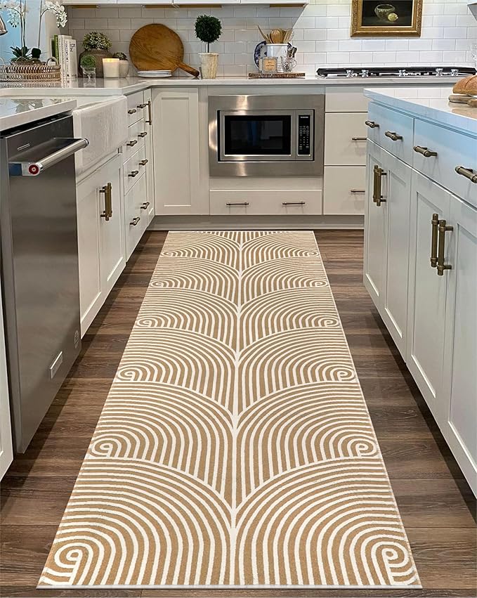 Tiffasea Kitchen Rugs 2.6'x8', Machine Washable Rug Runner Large Laundry Room Rug Extra Long Hallway Rug Cotton Woven Tan Outdoor Carpet Runner for Entryway Doorway Bedroom
