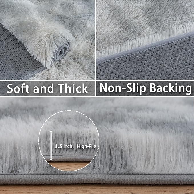 Large Area Rugs 9x12 Living Room, Tie-Dyed Plush Thick Carpets for Boy and Girls Room, Modern Soft Shag Rug for Bedroom, Non Slip, Indoor Carpet for Nursery Dorms Home Decor Aesthetic, Grey