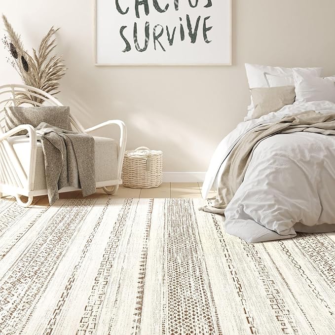 10x12 Area Rug Living Room: Washable Boho Large Neutral Modern Soft Farmhouse Rugs Stain Resistant Indoor Floor Non Slip Accent Carpet for Bedroom Nursery Kids Playroom Office Dining Room- Brown