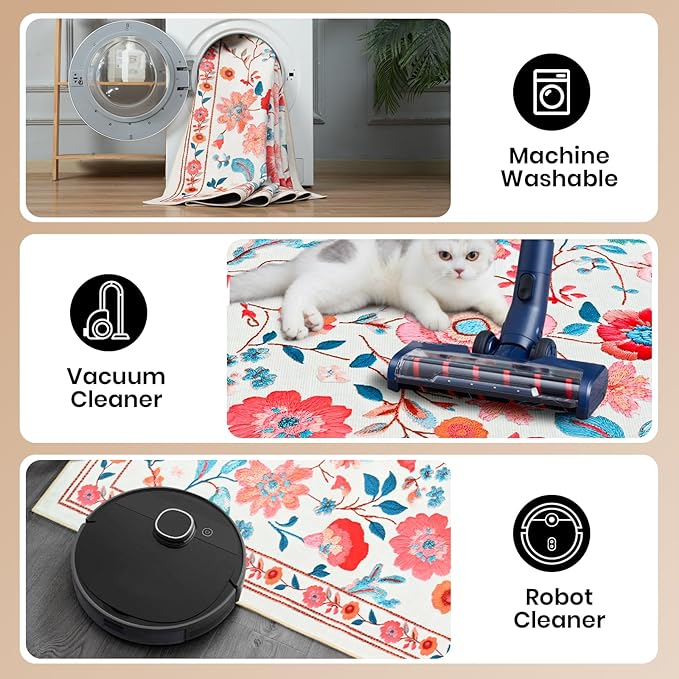 Area Rugs for Living Room 6x8 Non-Slip Carpet Washable Boho Rug Vintage Low Pile Carpet Print Home Rugs for Bedroom Kids Room Playroom Dining Room Home Office Farmhouse,Khaki