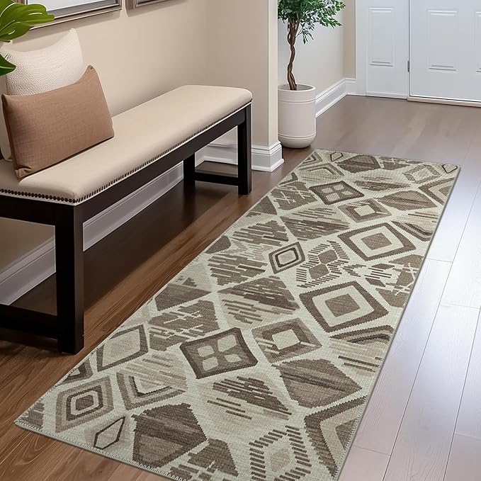 jinchan 2x6 Washable Runner Rug Hallway Geometric Moroccan Faux Jute Indoor Rug Non-Slip Colorful Modern Carpet for Kids Room Kitchen Bedroom Bathroom Nursery Playroom Laundry Room Boho Grey