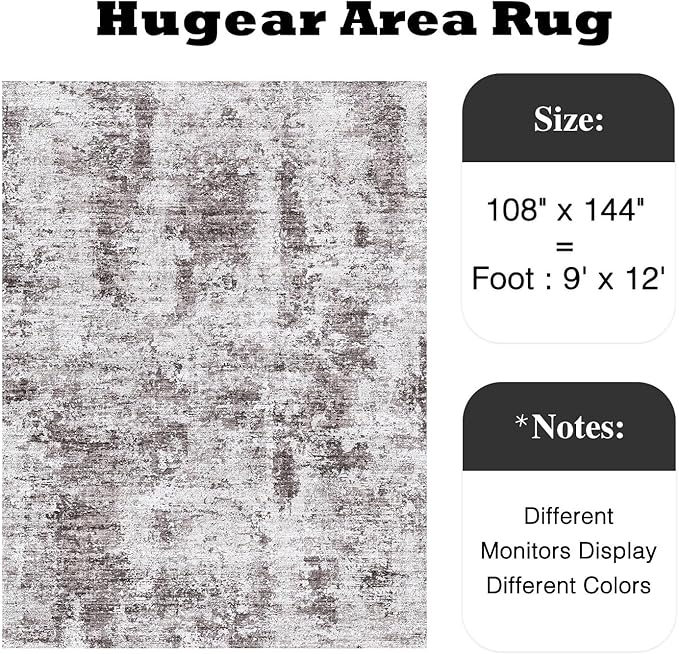 9x12 Large Area Rug Gray Modern Living Room Washable Rugs Indoor Accent Rug Abstract Low Pile Carpet Distressed Throw Rug Bedroom Office Dining Room Kitchen Laundry Room Non Slip