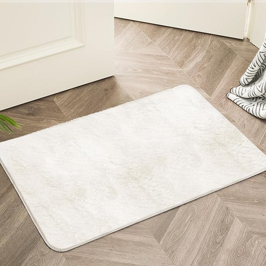 Ultra Soft Kitchen Rugs for Entryway Bathroom 2x3 Feet, Fuzzy Washable Indoor Door Mat - Cozy Faux Rabbit Fur, Small Carpet for Bedroom Entry (Beige)