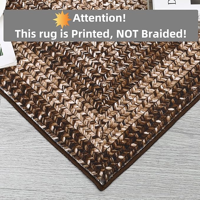 Washable Area Rugs 4x6 Rug for Living Room Indoor Mats for Entryway Soft Bedroom Rug Non Slip Modern Braided Print Area Rug Farmhouse Throw Rugs Low Pile Stain Resistant Carpet 4'x6' Brown