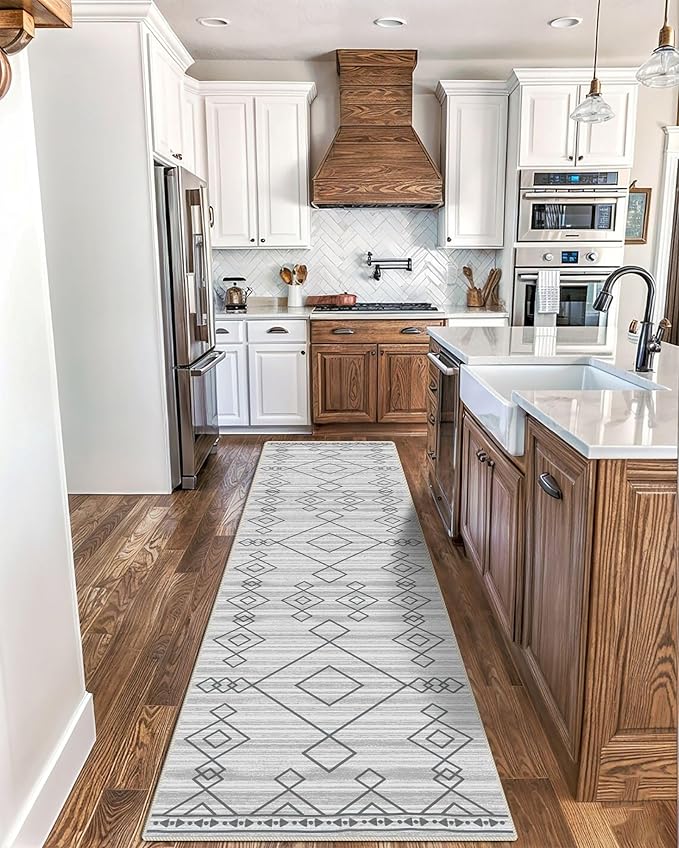 vivorug Washable Rug, Ultra Soft Runner Rug 2x7, Non Slip Floor Carpet, Runners for Hallway Living Room Indoor, Moroccan Western (Ivory/Grey, 2'x7')