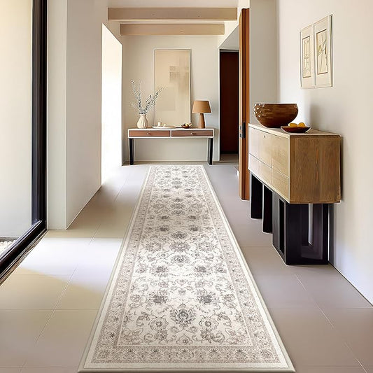 Phantoscope Hallway Runner Rug 2'x10'- Long Rug Runner Boho Washable Non-Slip Carpet for Kitchen Entryway Laundry Bedroom, Ultra-Thin Runners Vintage Distressed Accent Rug, Beige/Neutral