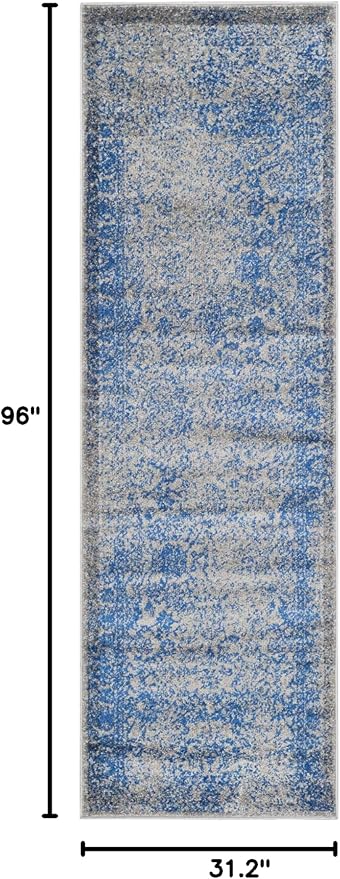 SAFAVIEH Adirondack Collection Runner Rug - 2'6" x 8', Grey & Blue, Oriental Distressed Design, Non-Shedding & Easy Care, Ideal for High Traffic Areas in Living Room, Bedroom (ADR109A)