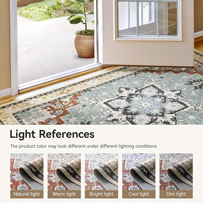 3x5 Area Rug, Vintage Floral Rug for Living Room, Small Area Rugs for Bedroom, Non-Slip Washable Rug, Traditional Persian Boho Style, Fluffy Low-Pile Soft Carpet, Beige Orange