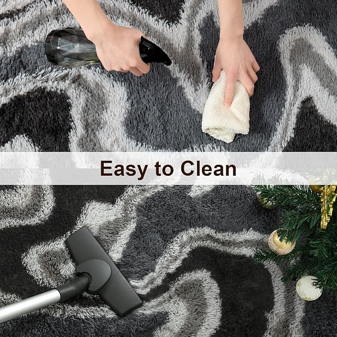 TWINNIS Super Soft Shaggy Rugs Fluffy Carpets, 5x8 Feet, Indoor Modern Plush Area Rugs for Living Room Bedroom Kids Room Nursery Home Decor, Upgrade Anti-Skid Rectangular Fuzzy Rug, Grey Black