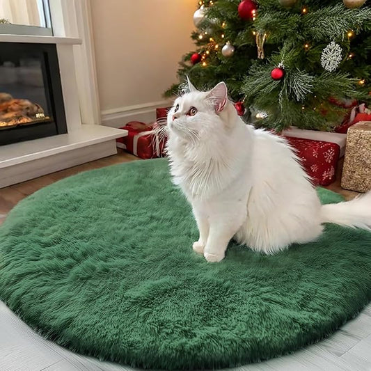 OLANLY Dark Green Round Rugs for Bedroom - Machine Washable, 3x3 Feet Circle Area Rugs for Living Room, Soft Fluffy Shaggy Carpet for Teen Girls and Boys, Nursery Rooms, Dorms, Home Decor Aesthetic