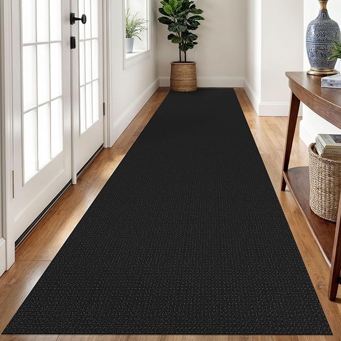 Braided Runner Rug 3x12 Ft Washable Runners for Hallways Non Slip Rubber Backed Kitchen Runners Cotton Long Entryway Runner Indoor, Woven Carpet for Hall Kitchen Entryway, Black/Grey