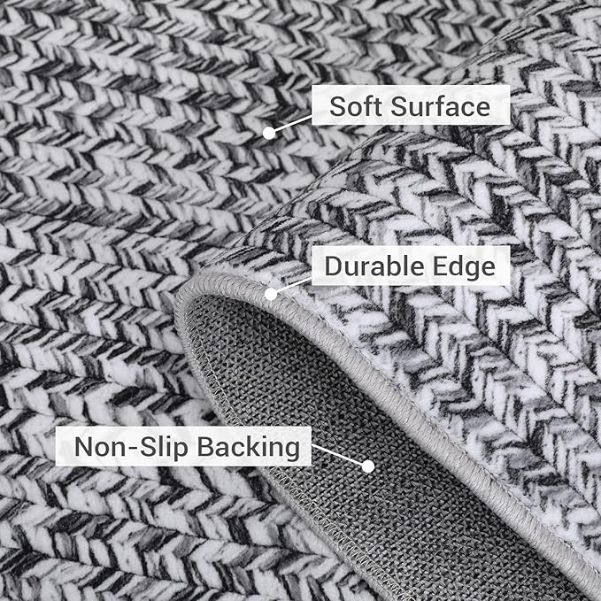 Washable Area Rugs 9x12 Living Room Modern Rugs for Bedroom Grey Rug Imitation Braided Soft Large Area Rug Non Slip Throw Rugs Stain Resistant Carpet for Nursery Dining Room 9'x12' Light Grey