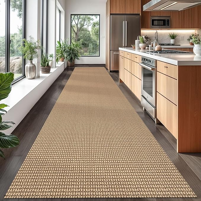 Braided Runner Rug 3x18 Ft Washable Runners for Hallways Non Slip Kitchen Runner Rug Cotton Long Entryway Runner Indoor, Woven Carpet for Hall Stair Entryway, Orange/Tan/Brown