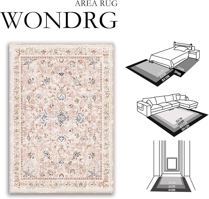 2x3 Washable Area Rug Pink Neutral Carpet for Entryway Floral Distressed Non-Slip Low Pile Soft Lightweight Vacuumable Throw Rug Small Door Mat for Kitchen Entrance Bathroom