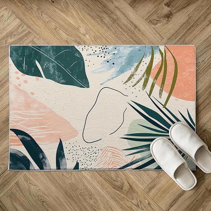 2x3 Area Rugs for Living Room Machine Washable Boho Botanical Rug Non Slip Printed Abstract Plant Rug Carpet Friendly Modern Rug for Bathroom Bedroom Dining Room Kitchen