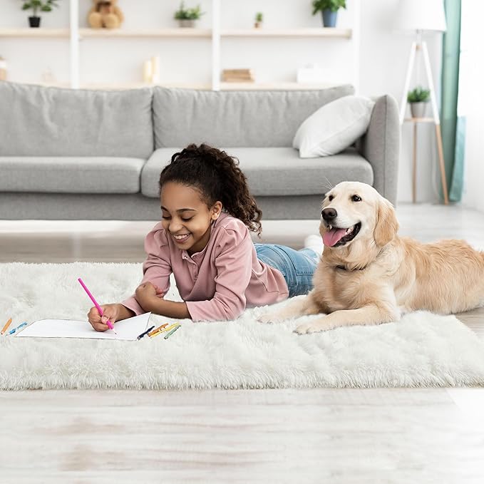 Tepook Soft Runner Rugs for Bedroom 2x6 ft with Rubber Backing, Cream Fluffy Rugs for Living Room, Shag Bedside Rug Fuzzy Plush Carpet for Room, Area Rug for Dorm Nursery Hallway Indoor Home Decor