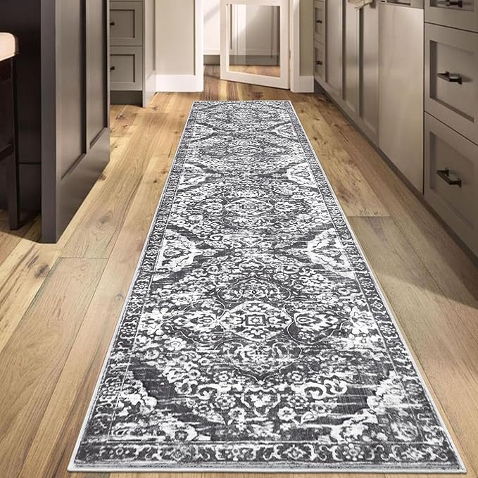 HEBE Hallway Runner Rug 2'8''x12' Washable Vintage Distressed Area Rugs Non Slip Laundry Rug Runner Boho Floor Carpet Runners for Hallways Entryway Laundry Room Kitchen Bathroom
