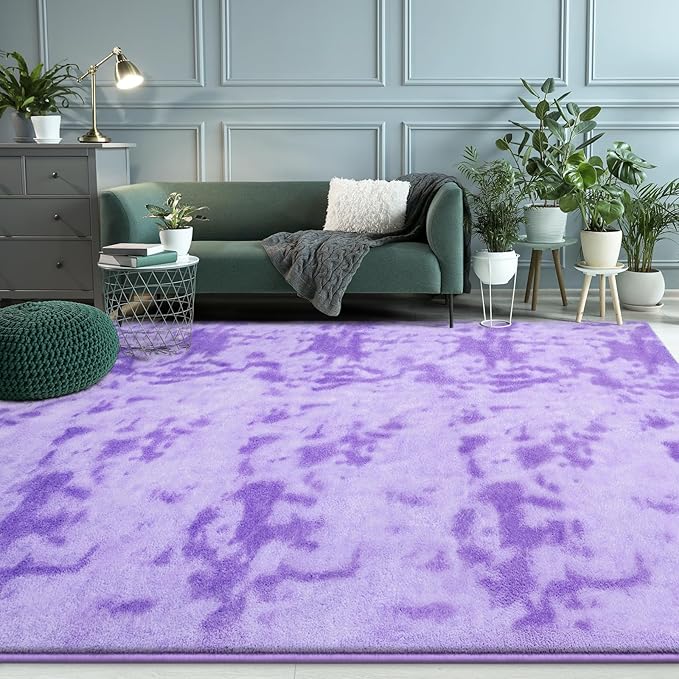 FlyDOIT Large Area Rugs for Living Room Bedroom, 7x10 Ft Tie-Dyed Purple Ultra Soft Comfy Thickened Memory-Foam Indoor Carpets, Cozy Modern Floor Rug for Boys Girls Playroom Dorm Nursery Home Décor
