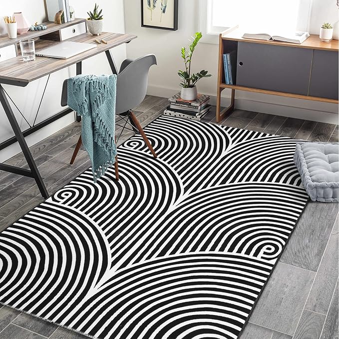 Tiffasea Outdoor Rug 4x6 ft Washable Small Outdoor Rug Porch Rugs Black and White Area Rug Cotton Woven Patio Rugs Reversible Indoor Outdoor Rug for Entryway Bedroom Living Room