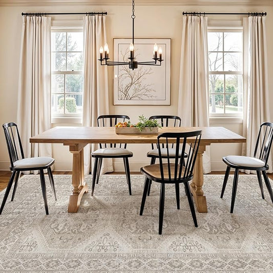 6x9 Area Rugs for Living Room:Washable Oriental Rug for Bedroom Dining Room Carpet 6 by 9 Indoor Non Slip Rubber Backing Neutral Nursery Dorm Home Office Kids Beige