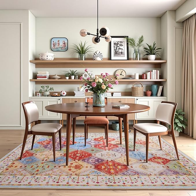 4x6 Washable Area Rug for Bedroom, Boho Non-Slip Living Room Rugs, Moroccan Floral Trellis Carpet Soft Low Pile Accent Indoor Mat for Nursery Kitchen Laundry Room, Cream