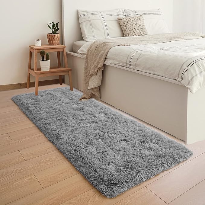 YJ.GWL Runner Rugs for Hallway, 2x4 Washable Small Grey Bedside Rugs for Living Room Bedroom, Soft Fluffy Shaggy Indoor Floor Carpet for Kids Boy and Girls Room Nursery Home Decor Aesthetic