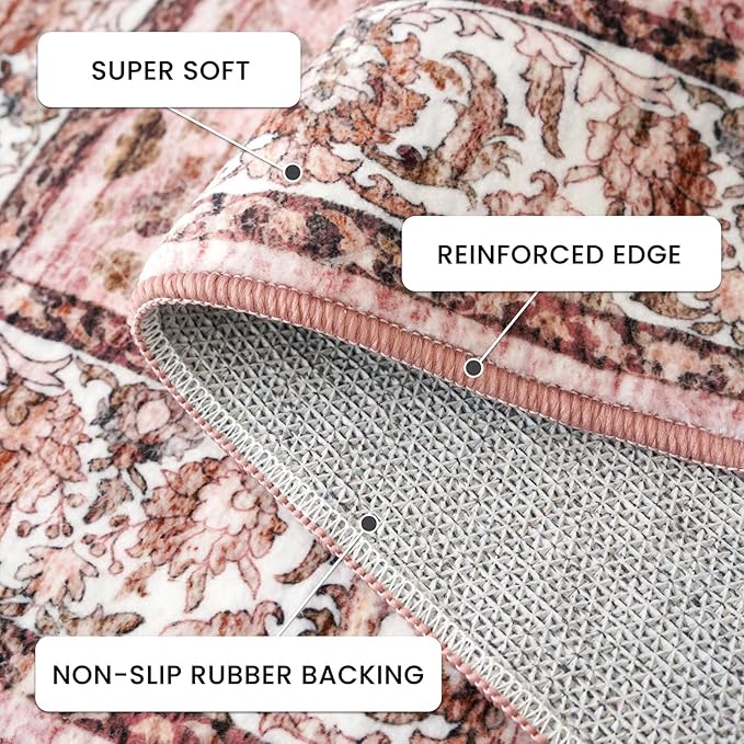 Small Area Rug 2x3 Entryway Doormat Floral Machine Washable Low Pile Non Slip Throw Rug for Kitchen Bedroom Laundry Room, Pink