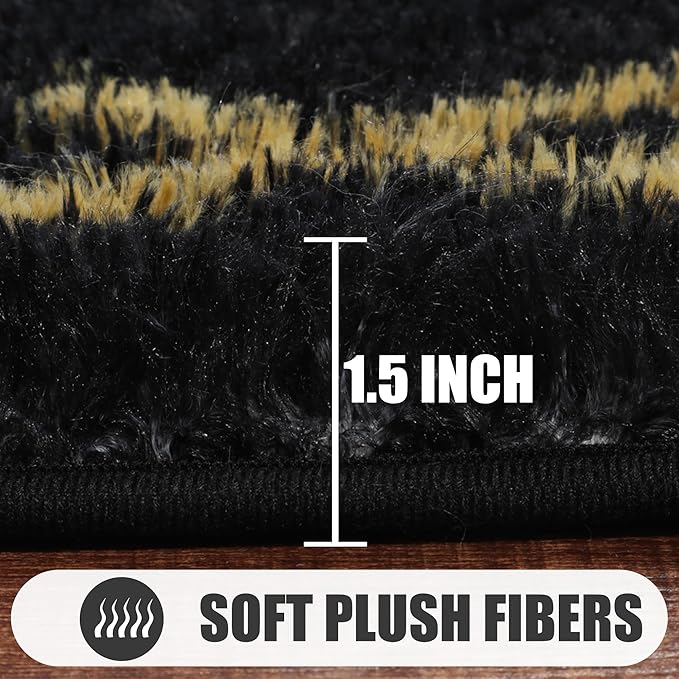 ONASAR 7x9 Area Rugs for Living Room Bedroom, Washable Large Boho Fluffy Black and Gold Throw Rug, Geometric Soft Plush Shaggy Floor Carpet for Nursery Kids Girls Boys Teen Dorm Home Decor Aesthetic