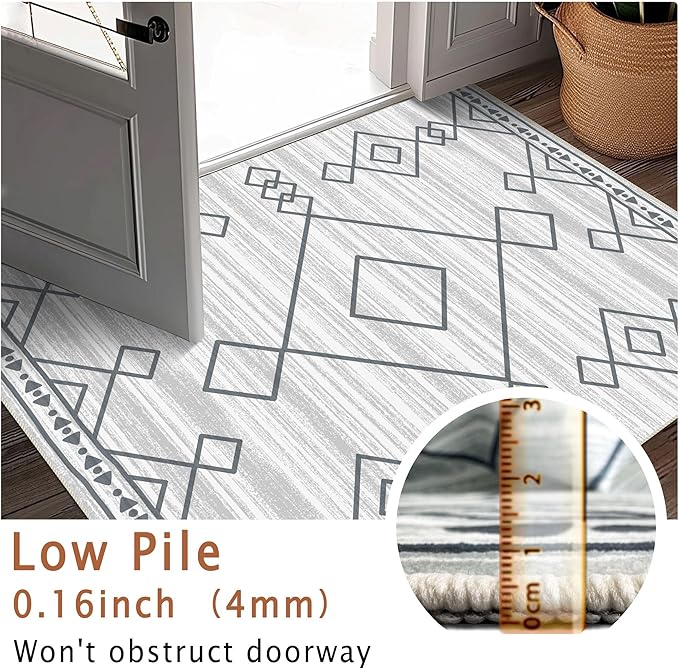 vivorug Washable Rug, Ultra Soft Runner Rug 2x10, Non Slip Floor Carpet, Runners for Hallway Living Room Indoor, Moroccan Western (Ivory/Grey, 2'x10')