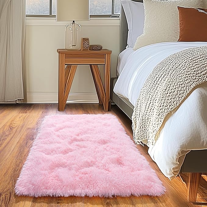Pink Fluffy Rug for Bedroom 2x3 ft - Ultra Soft & Non Slip Shaggy Area Rug, Comfy Durable Carpet for Living Room Kids Room Teens Dorm Home Decor, 1.7'' Thick Indoor Plush Carpets
