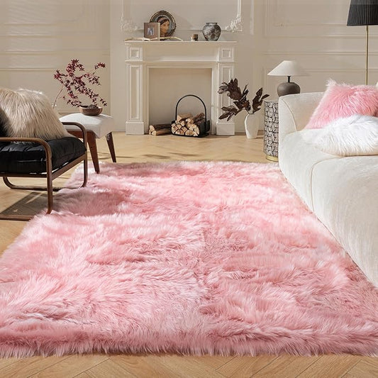 Ashler faux fur rug, Fluffy Shaggy Area Rug Ultra Soft 3 x 5 Feet Rectangle Fur Rug Pink Fuzzy Rug Machine Washable Shag Rug, Nursery Decor Throw Rugs for Bedroom, kids room, Living Room