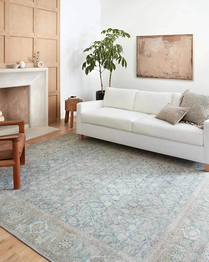 Loloi II Wynter Collection WYN-10 Ocean/Silver 2'-0" x 5'-0", .13" Thick, Accent Rug, Soft, Durable, Printed, Vintage Inspired, Low Pile, Non-Shedding, Easy Clean, Living Room Rug
