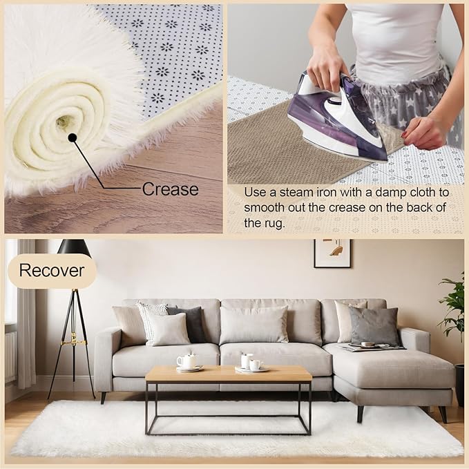 3x5 Rugs for Bedroom, Large Fluffy Cream White Area Rugs for Living Room, Soft Shag Kids Rug Small Carpet with 4 Non-Slip Rug Pads (3ft x 5ft, Cream White)