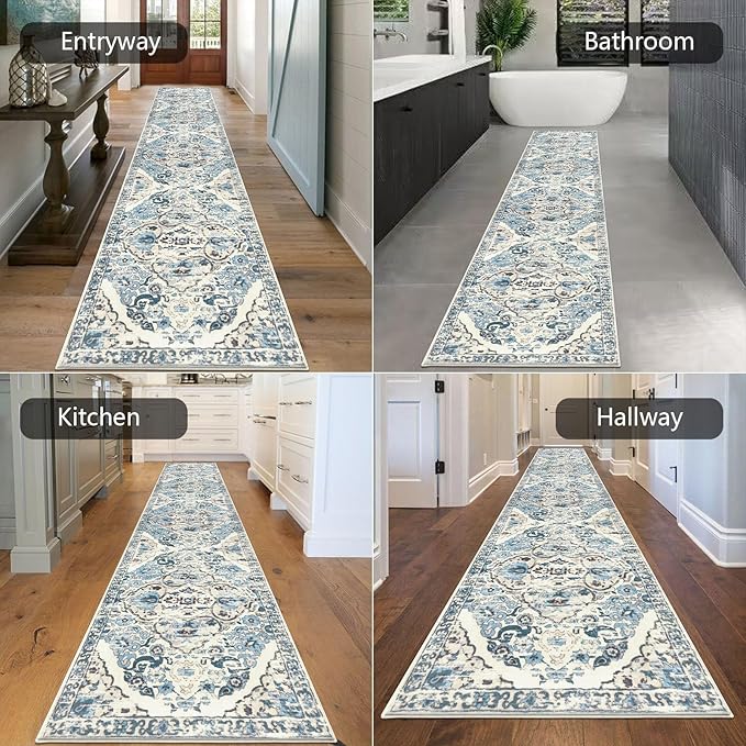HEBE Hallway Runner Rug 2'8''x14' Washable Vintage Distressed Area Rugs Non Slip Laundry Rug Runner Boho Floor Carpet Runners for Hallways Entryway Laundry Room Kitchen Bathroom
