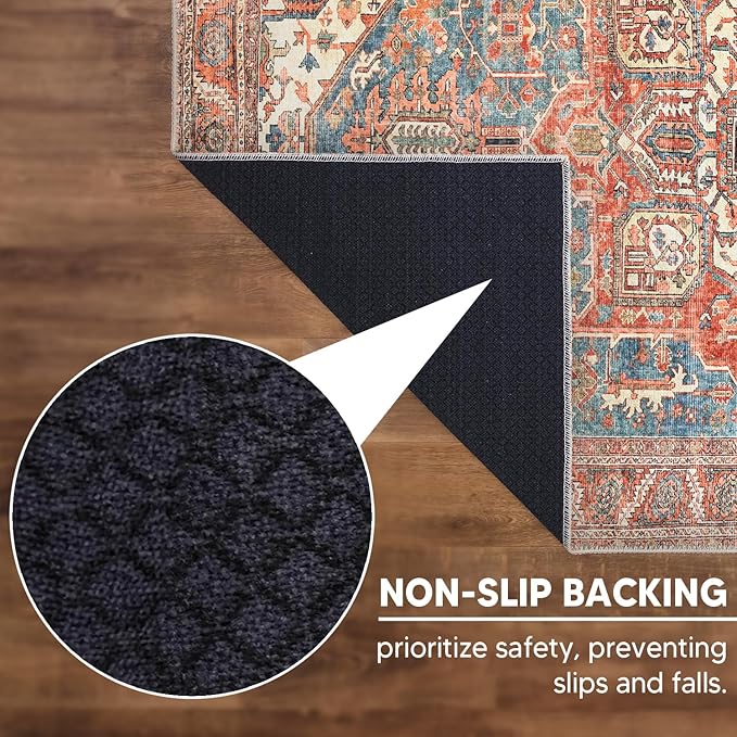 Keen Home Design Machine Washable Area Rugs with Non-Slip Backing, Ideal for Hallway, Living Room, Bedroom, Kitchen and Laundry Room, Vintage Moroccan and Low Pile Rug - (2'6'' x 10'), 204500