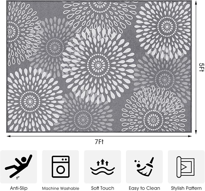 LuxStep Area Rug, 5'x7' Entryway Rug, Non-Slip Washable Hallway Runner Rug, Ultra-Thin Foldable Indoor Carpet for Kitchen Bedroom Bathroom, Grey