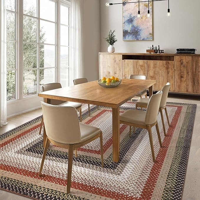 Imitation Braided Collection-Print Washable Area Rugs 10x13 Living Room Rug Modern Bedroom Rug Farmhouse Soft Large Area Rug Non Slip Throw Rugs Stain Resistant Carpet for Nursery Dining Room