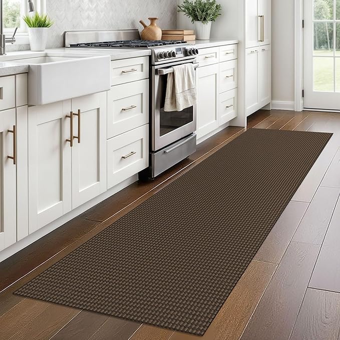 Braided Runner Rug 2x8 Ft Washable Runners for Hallways Non Slip Rubber Backed Kitchen Runners Cotton Entryway Runner Indoor, Woven Floor Carpet for Hall Kitchen Bedroom, Brown