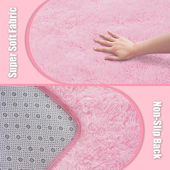 6x9 Fluffy Area Rug for Living Room,Shag Area Rugs for Bedroom,Pink Soft Fuzzy Rug Non-Shedding Indoor Plush Carpet for Kids Bedroom Nursery Dorm Home Decor