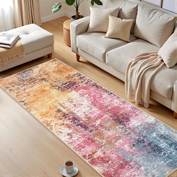 Washable Abstract Runner Rug, 2x6 Modern Area Rugs with Non-Slip Rubber Backed for Kitchen, Thin but Soft Contemporary Carpet Bedroom Entryway Hallway Decor, Galaxy