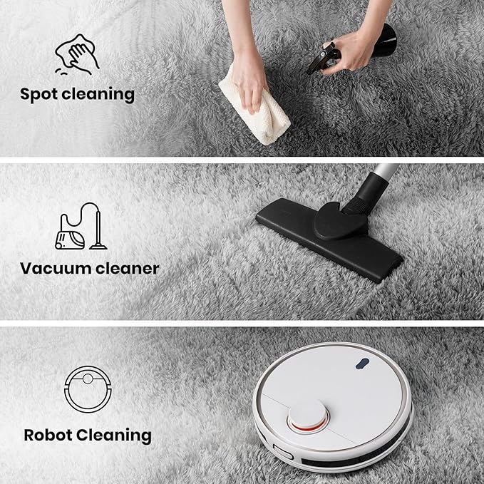 Zentavio Area Rugs for Living Room Rugs for Bedroom 4x6 Carpet Fluffy Soft Shag Aesthetic Plush High Pile Gray Throw Rug for Nursery Kids Room Dorm Grey White