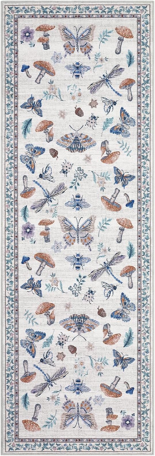 2.5x8 Runner Rug for Hallway Washable Kitchen Rugs Non Slip with Rubber Back Mushroom Soft Low-Pile Stain Resistant Foldable Indoor Carpet for Entryway Laundry Room Floor Mats Beige