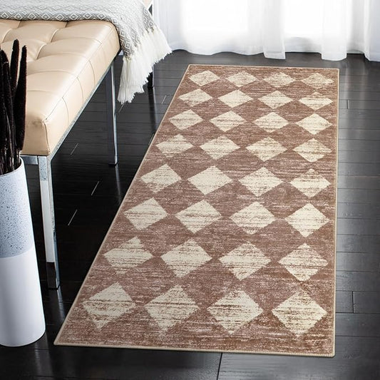 Lahome Machine Washable Long Bathroom Rugs Runner, 2x5 Non Slip Entryway Rugs Indoor Kitchen Runner Rug, Moroccan Trellis Non Skid Laundry Room Carpet Runner for Bedside Entrance Living Room, Beige