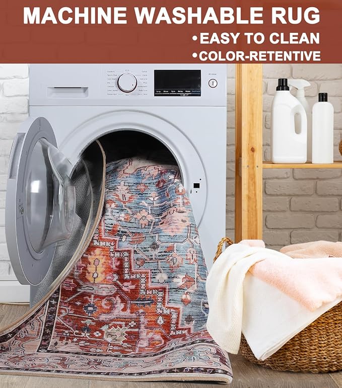 2×6 Washable Runner Rug for Living Room, Hallway, Entryway, Kitchen,Bathroom, Non-Slip, Low Pile, Brick Red