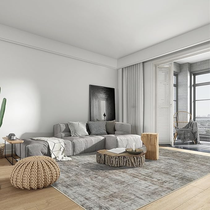 10x14 Area Rugs Washable Rug: Modern Abstract Living Room Rug Soft Anti-Skid Thin Carpet Indoor Floor Non-Shedding Carpets for Bedroom Dining Room Farmhouse Nursery Home Office Brown Black