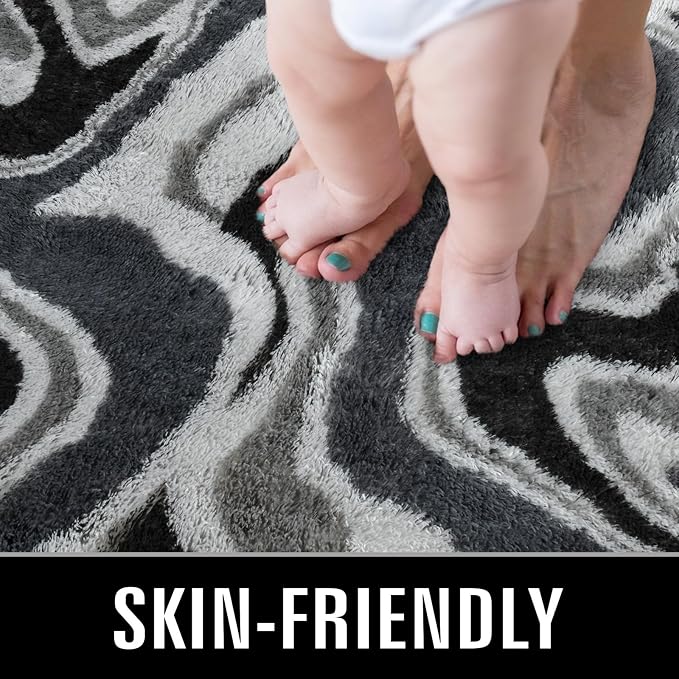 TWINNIS Super Soft Shaggy Rugs Fluffy Carpets, 5x8 Feet, Indoor Modern Plush Area Rugs for Living Room Bedroom Kids Room Nursery Home Decor, Upgrade Anti-Skid Rectangular Fuzzy Rug, Grey Black